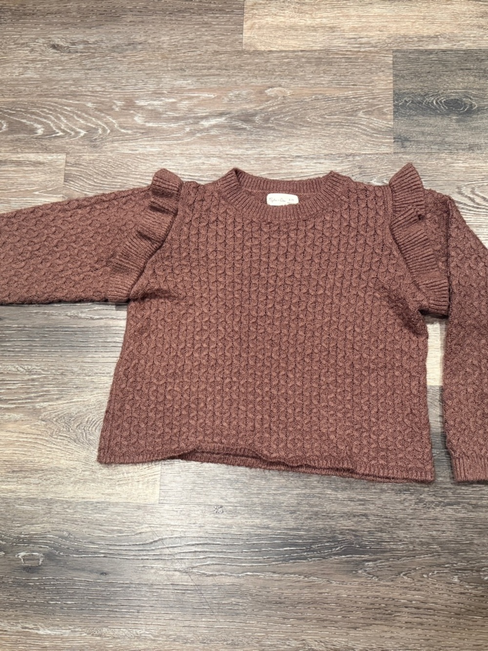 Rylee + Cru Cable Knit Ruffle Shoulder Sweater - Mauve Brown